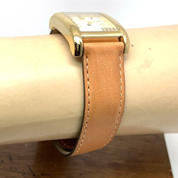 Tory Burch Women's Watch TBW1068 Tank Cream Dial Gold Quartz Brown Leather Band - Picture 12 of 14